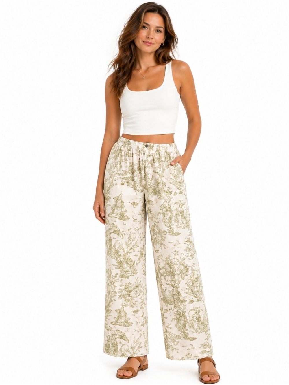 Tog Shop Green Toile Boho Chic Stretch Pants Sz 12